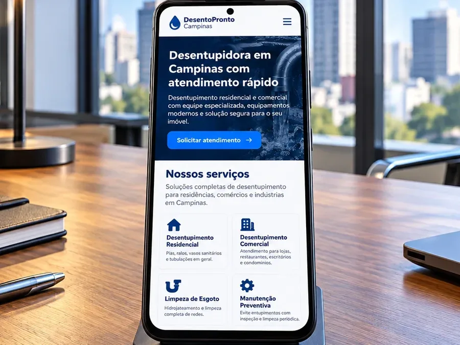 Site fictício DesentoPronto Campinas em um celular Android, imagem do artigo sobre por que o site não aparece no Google