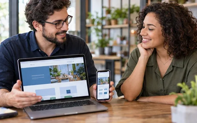 Um site aberto no celular e no computador