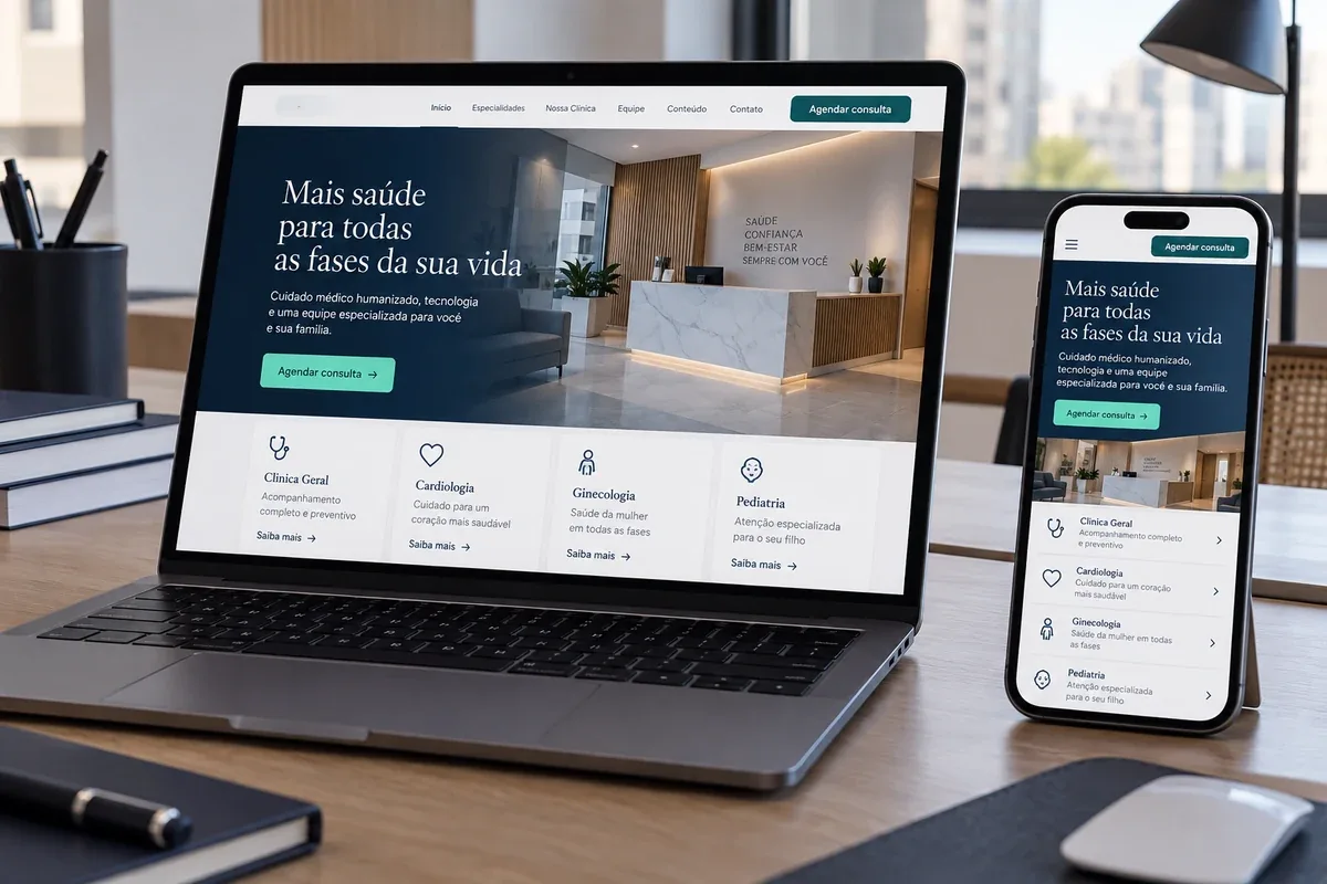 Site sendo testado no computador e no celular antes do lançamento