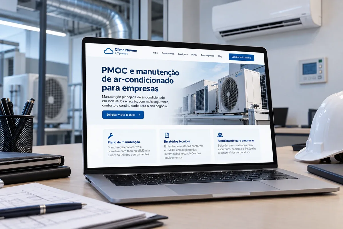 Site fictício da Clima Nuvem Empresas apresentando instalação, manutenção e PMOC