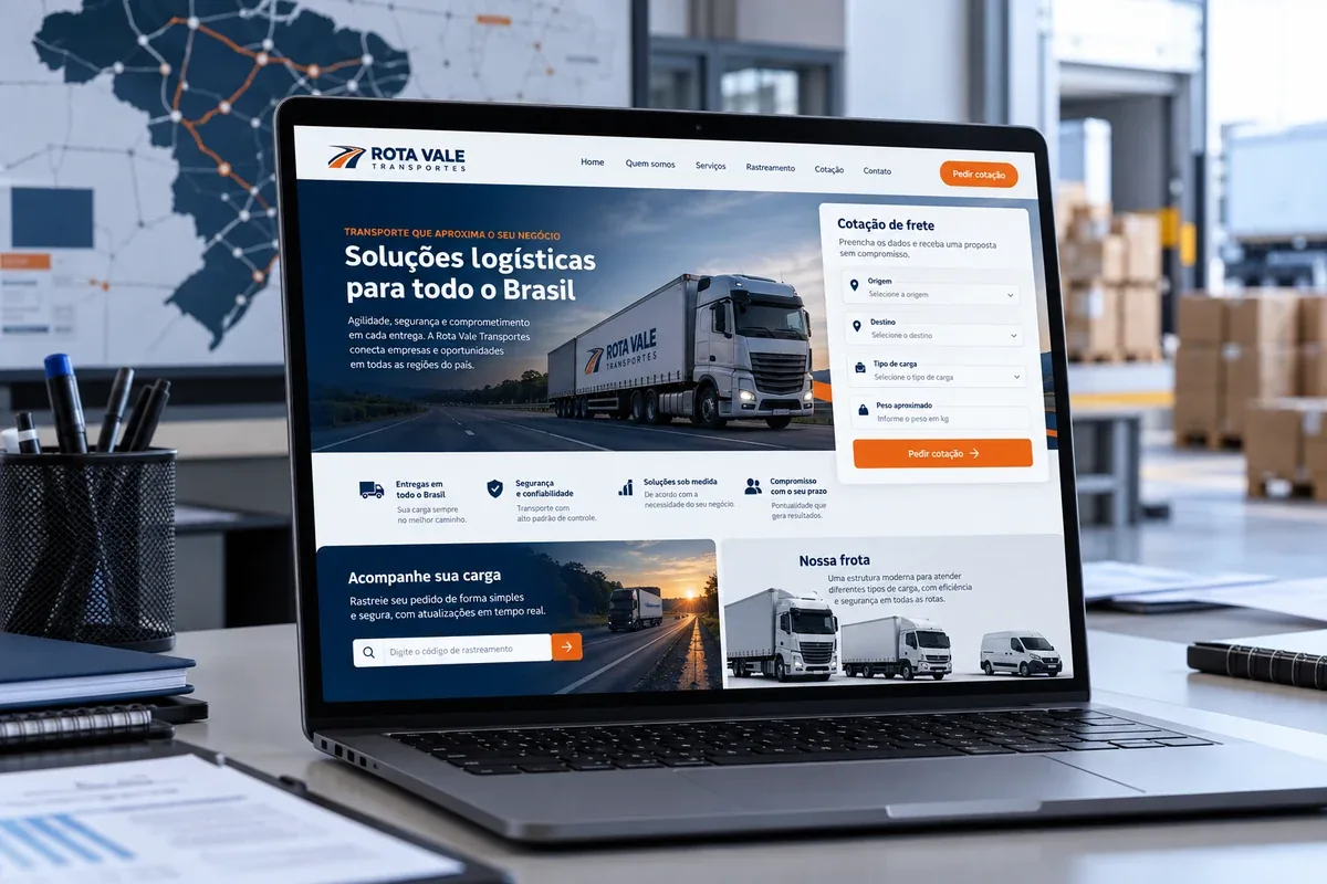 Página de cotação de frete no site fictício da Rota Vale Transportes