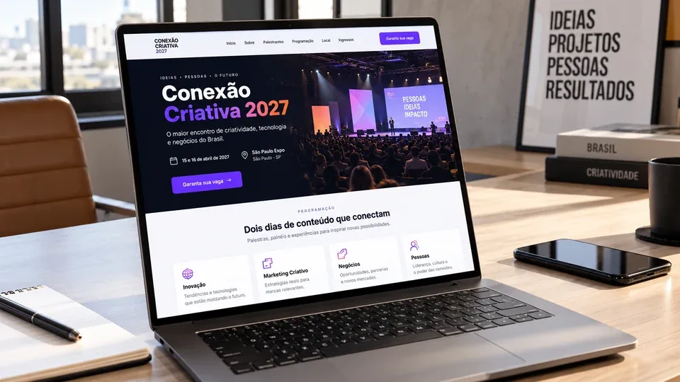 Landing page fictícia para o evento Conexão Criativa em São Paulo