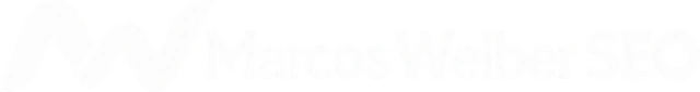 Logotipo branco da Marcos Welber SEO no rodapé do site